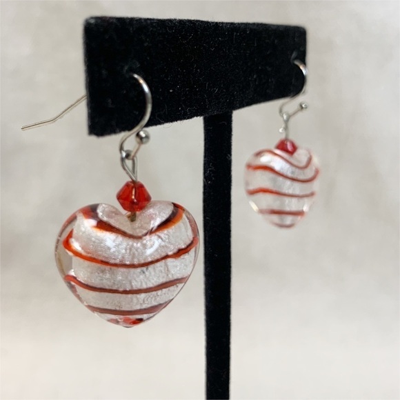 Glass Puffy Heart Earrings - Picture 2 of 5